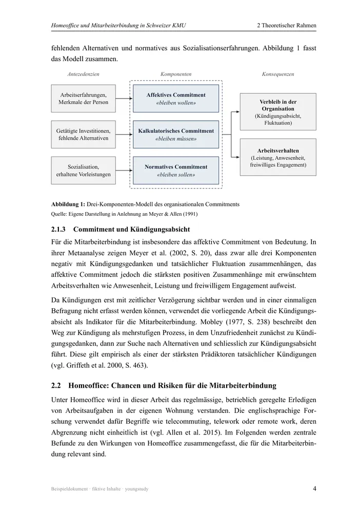 Homeoffice und Mitarbeiterbindung in Schweizer KMU, Seite 4: Text mit Abbildung zum Drei-Komponenten-Modell